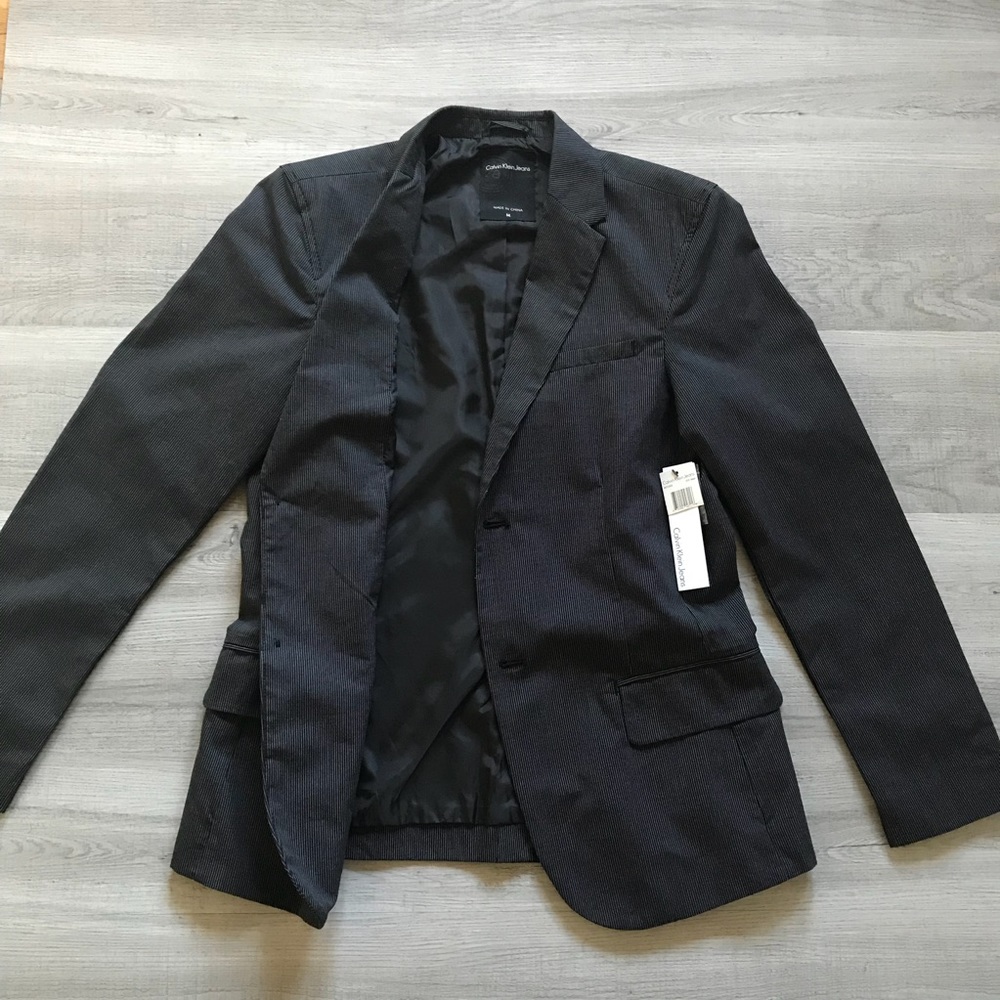 Calvin Klein Black Pinstripe Blazer - Picture 2 of 5